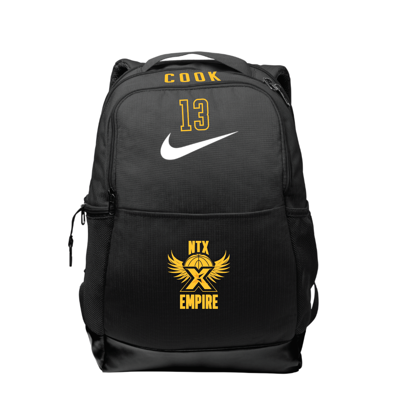 nike backpack in black and gold logo NTX Empire Team Travel Backpack by Nike